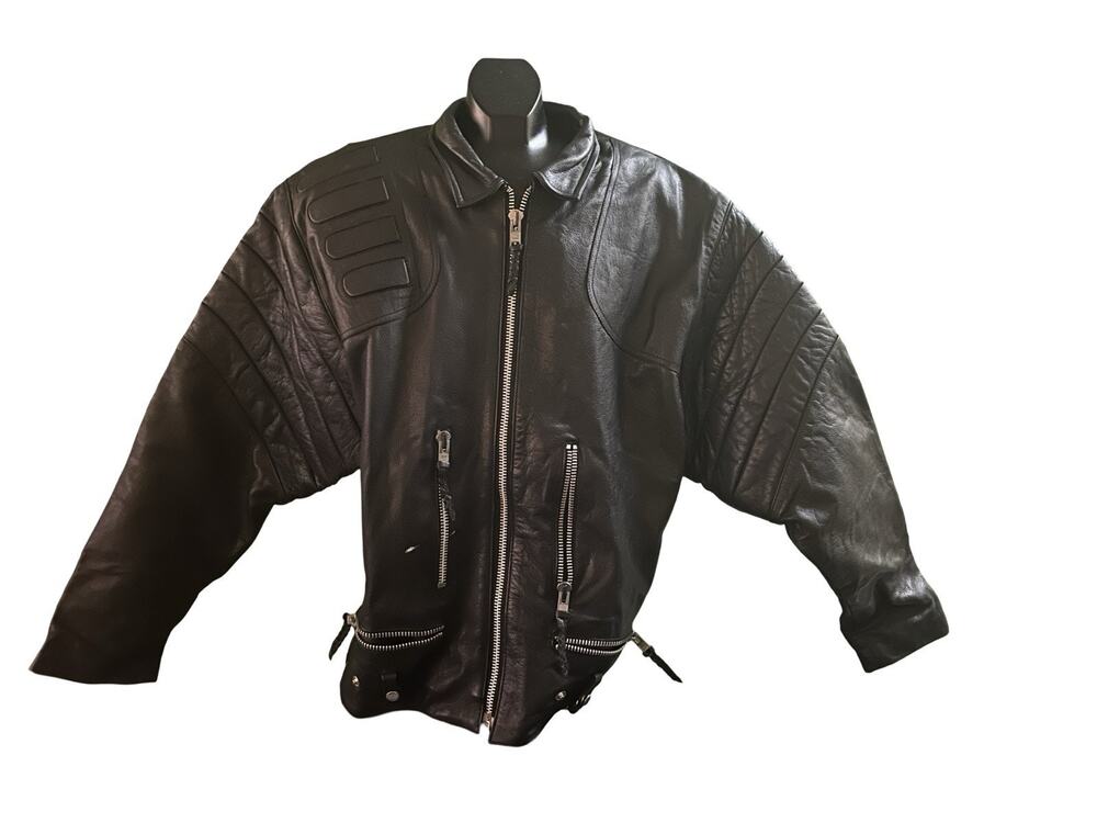 VTG 80s 90s Black Genuine Leather Motorcycle Jacket Men’s L Padded Moto Cafe Rac
